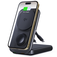 Load image into Gallery viewer, 3 in 1 Magnetic QI2 Wireless Charging Station,8000mAh Fast Foldable Portable Charger Power Bank