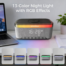 Load image into Gallery viewer, soundage S-300 All-in-One Alarm Clock Speaker: 10W BT Audio, Wireless Charging, RGB Lighting & FM